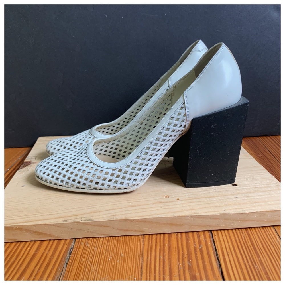 Balenciaga White Heels with Black Wedge